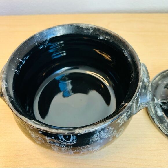 Seagrove NC Black White Signed Callicutt Pottery Lidded Bean Pot 4” VTG 1998 - Picture 5 of 9